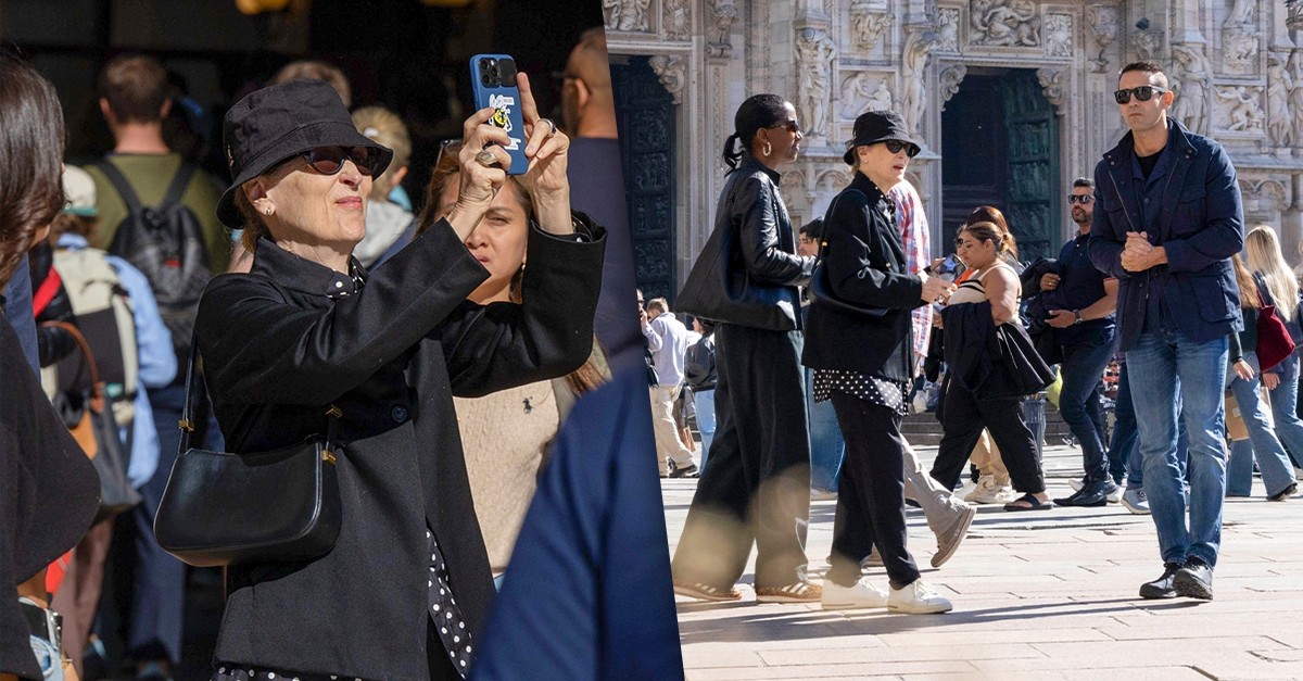 Gente como a gente! Meryl Streep tem dia de turista em Milão e capinha de abelha raivosa chama atenção