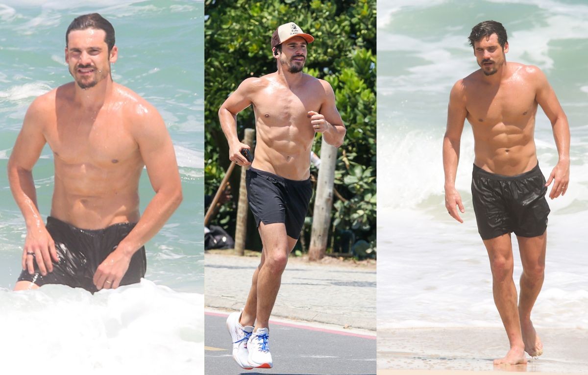 Nicolas Prattes corre na orla e mergulha no mar, em dia de praia do Rio