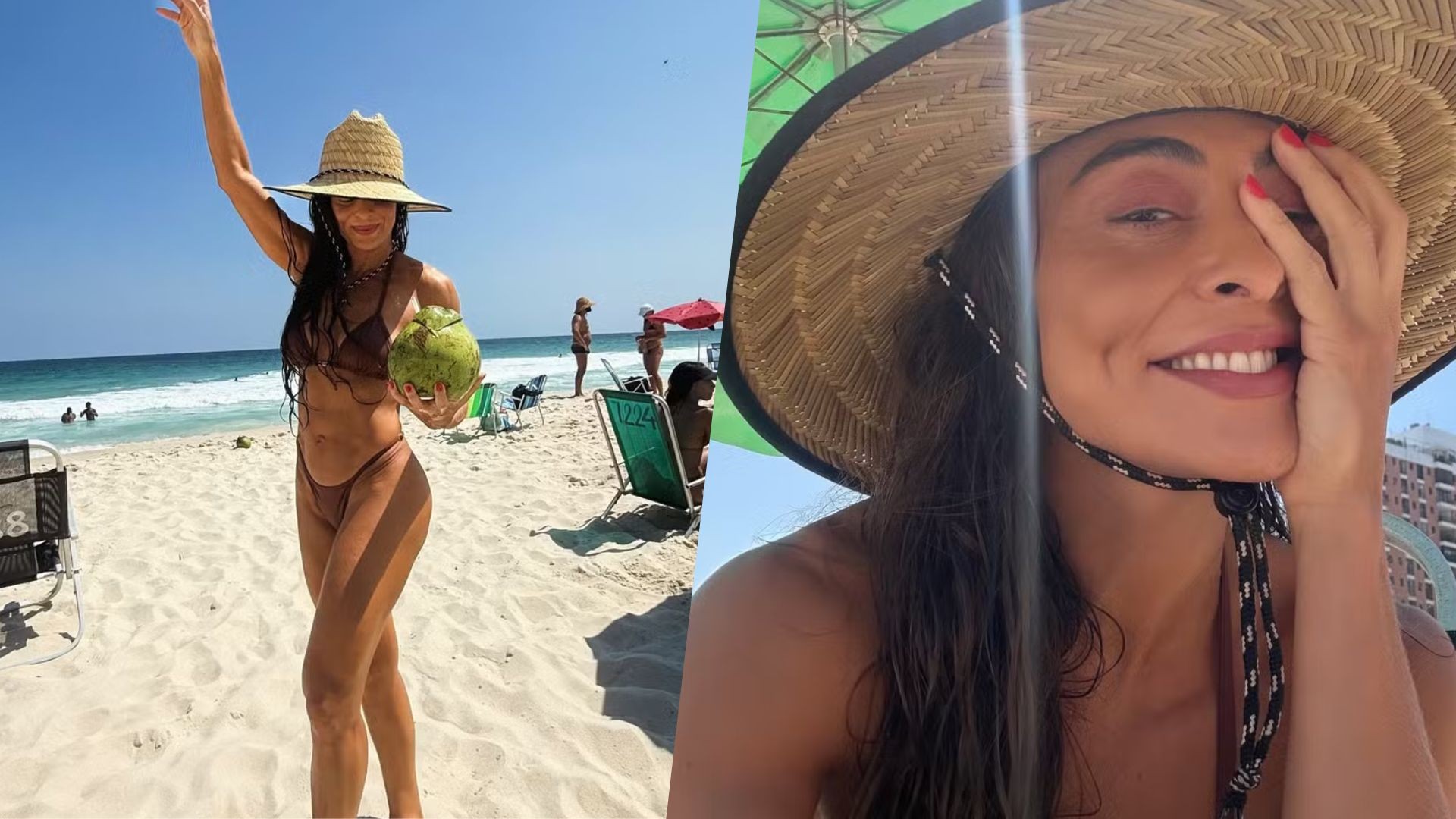 Juliana Paes curte domingo de Carnaval na praia com a família