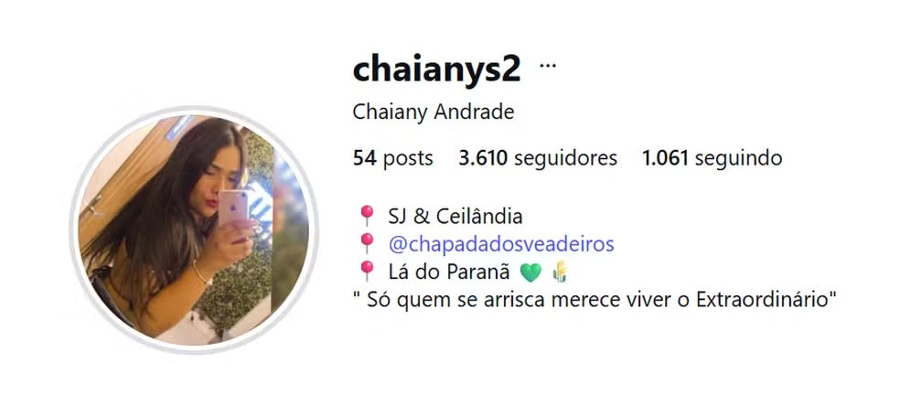 Veja quantos seguidores Chaiany tinha ao ser anunciada no BBB 26 — Foto: reprodução/Instagram