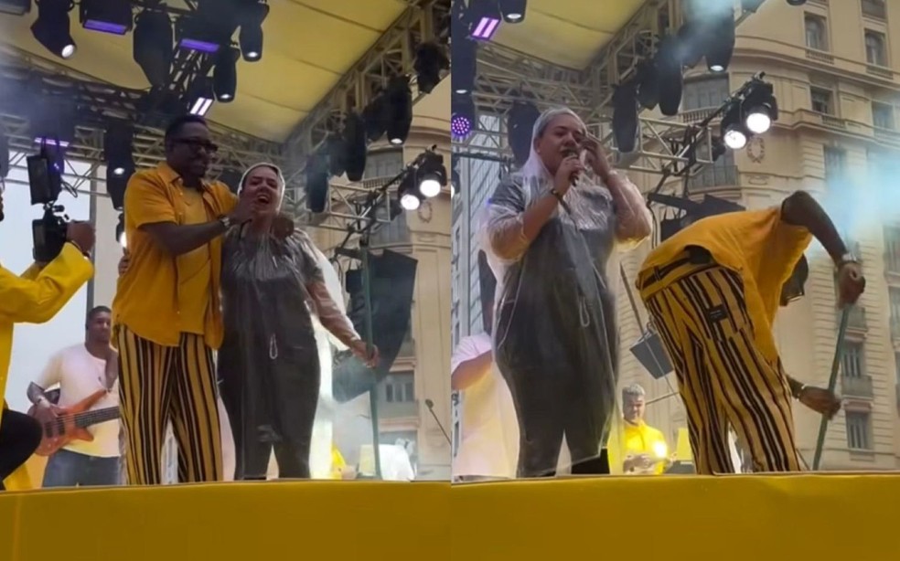 Mumuzinho canta na chuva e ajuda agente de limpeza: 'Vou pagar 20