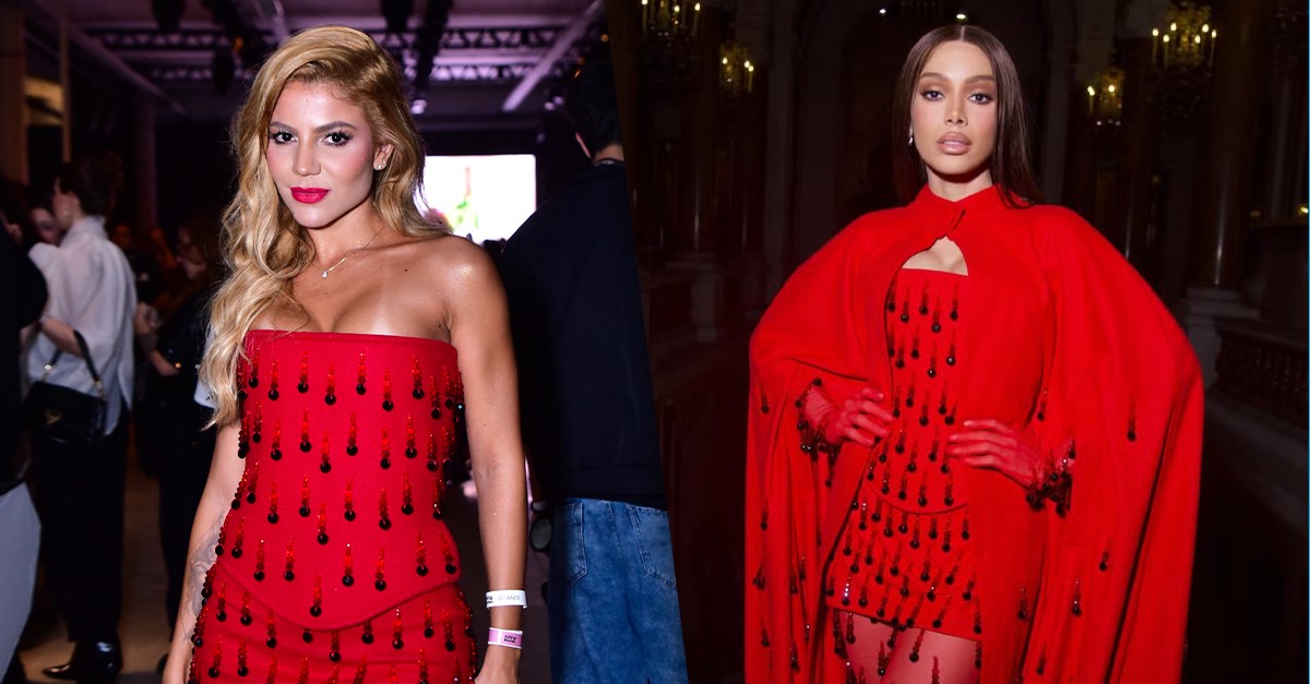 Hariany Almeida usando look vermelho na São Paulo Fashion Week