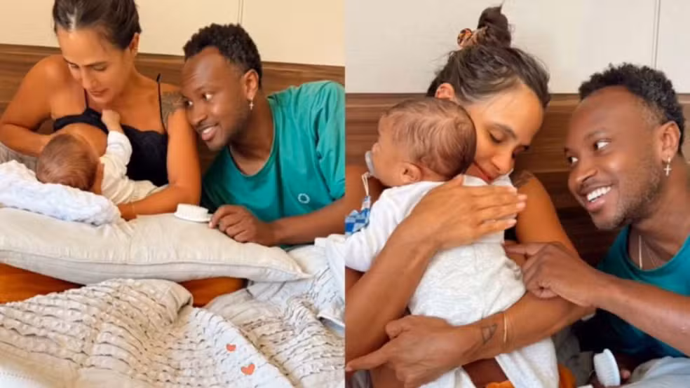 Carol Peixinho posta foto fofa ao lado de Thiaguinho e Bento — Foto: Redes Sociais