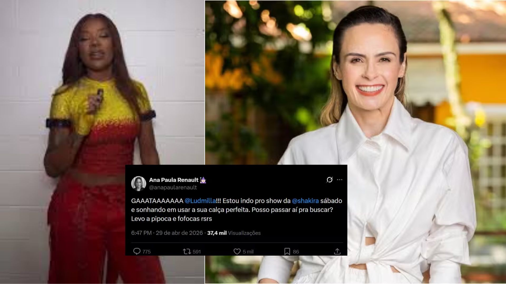 Ana Paula Renault faz pedido a Ludmilla para show de Shakira