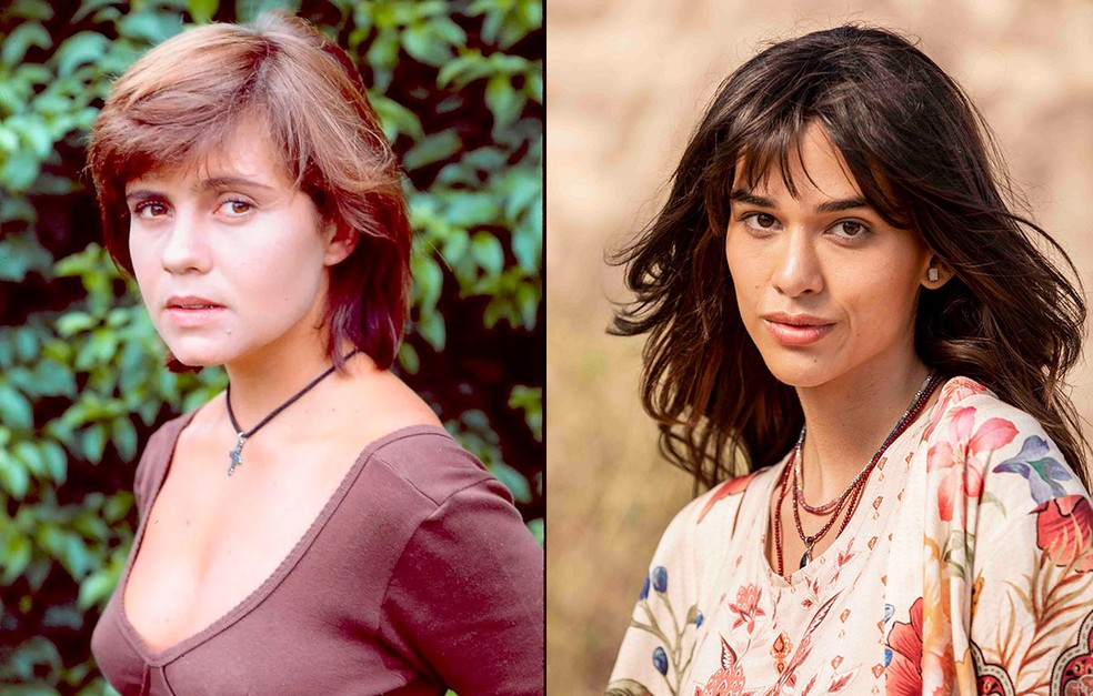 Adriana Esteves e Theresa Fonseca como Mariana na primeira e na segunda versão de Renascer — Foto: Globo