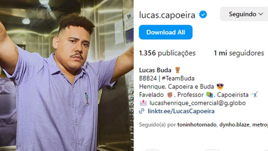 Ex-BBB Lucas Buda alcança um milhão de seguidores após apelo no Instagram