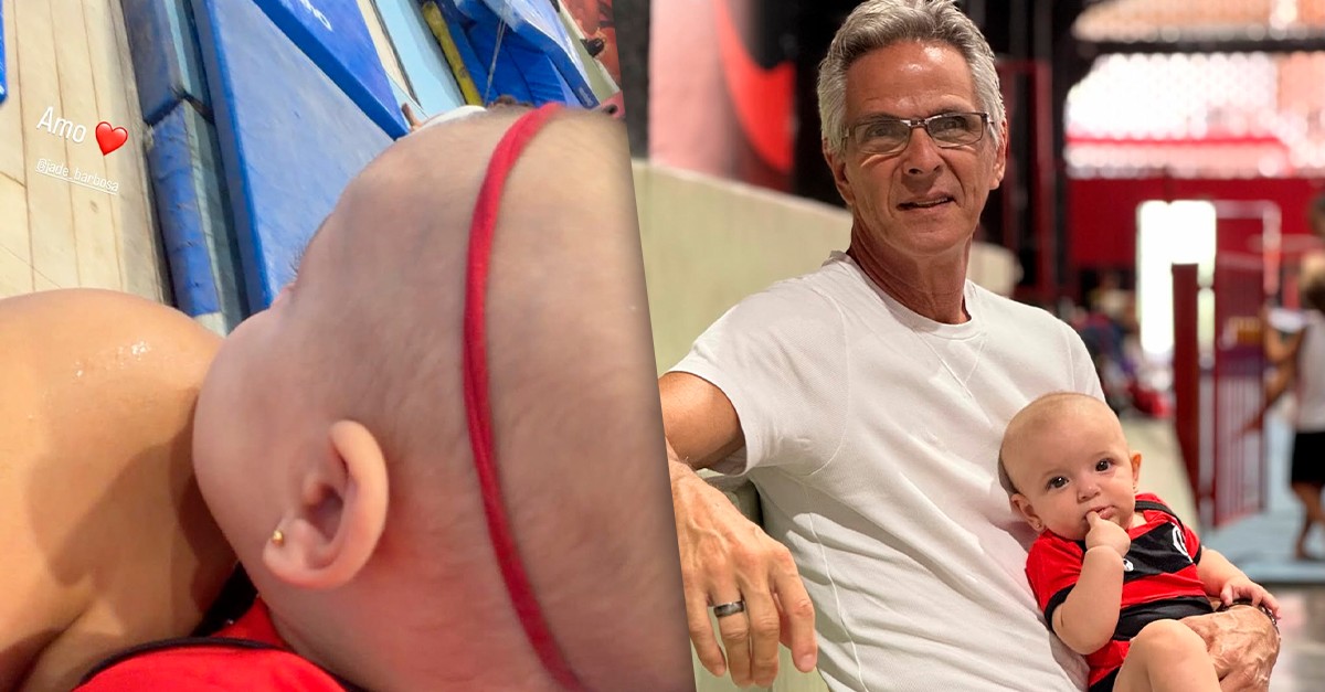 Filha de Jade Barbosa rouba a cena em treino do Flamengo e ginasta faz foto emocionante do pai com a neta