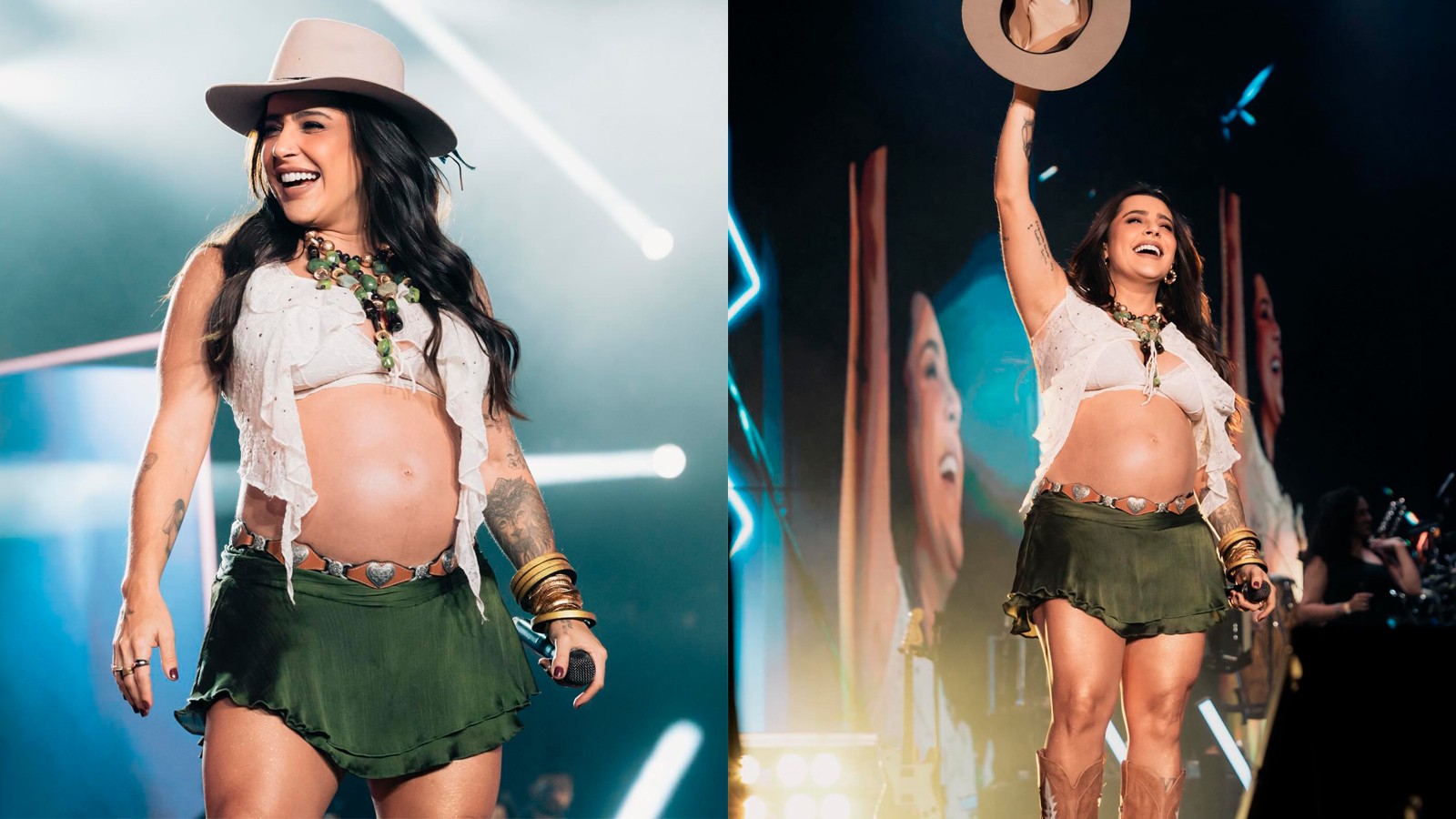 Grávida, Launa Prado abre álbum de fotos e coloca barriga para jogo