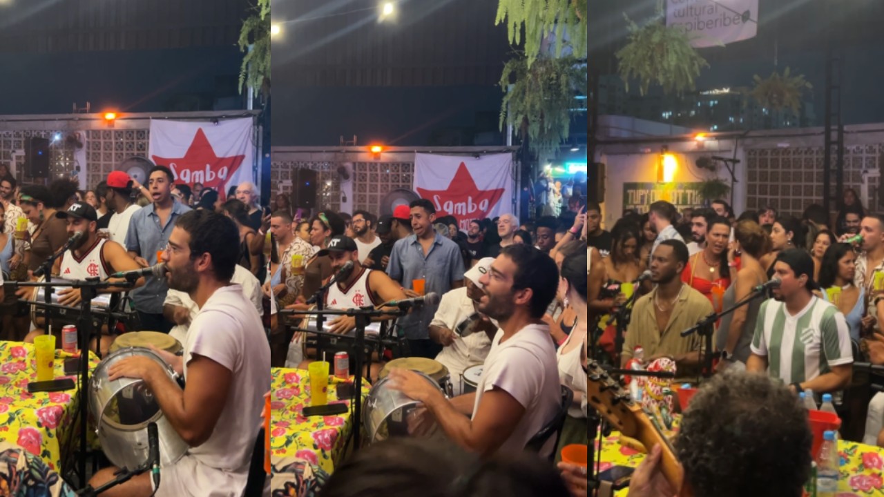 Humberto Carrão e Dan Ferreira tocam em roda de samba no Rio