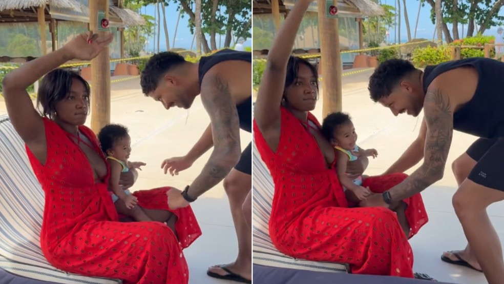 Iza e Yuri Lima com a filha, Nala, em viagem à Bahia — Foto: Reprodução/Instagram