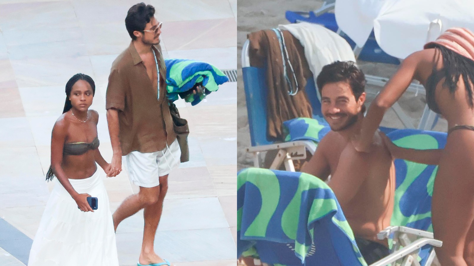 Duda Santos e Tiago Iorc curtem praia juntos e andam de mãos dadas