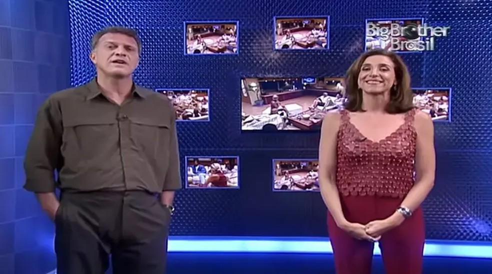 Pedro Bial e Marisa Orth apresentaram o primeiro BBB juntos — Foto: TV Globo