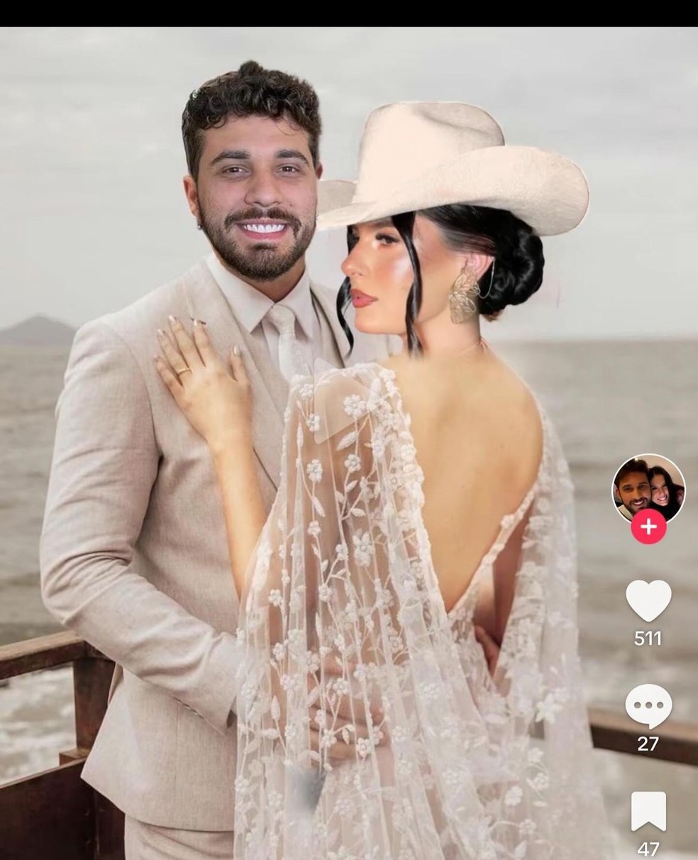 Ana Castela comemora um ano de namoro com Gustavo Mioto e compartilha montagem de casamento — Foto: Reprodução/Instagram