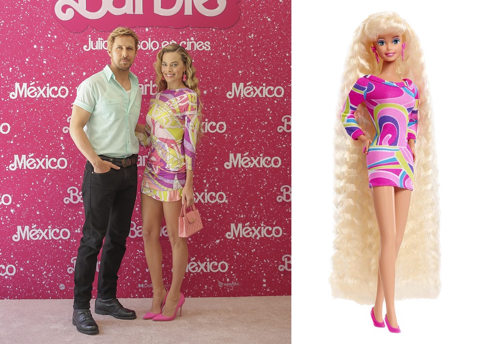 Margot Robbie usa aplique e look inspirado na Barbie para premi re