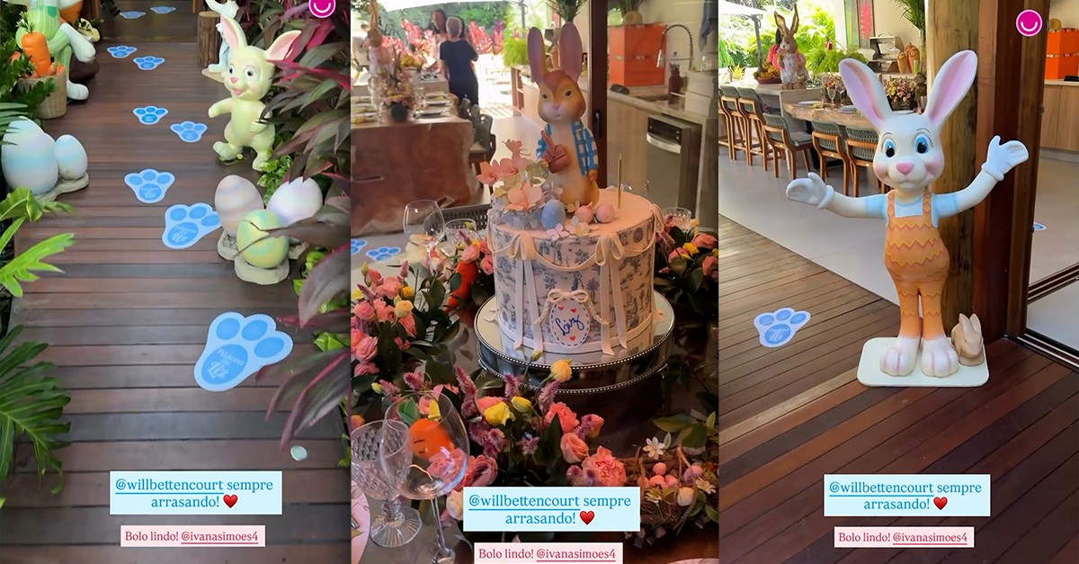 Lore Improta e Léo Santana organizam almoço de Páscoa antecipado com decoração temática