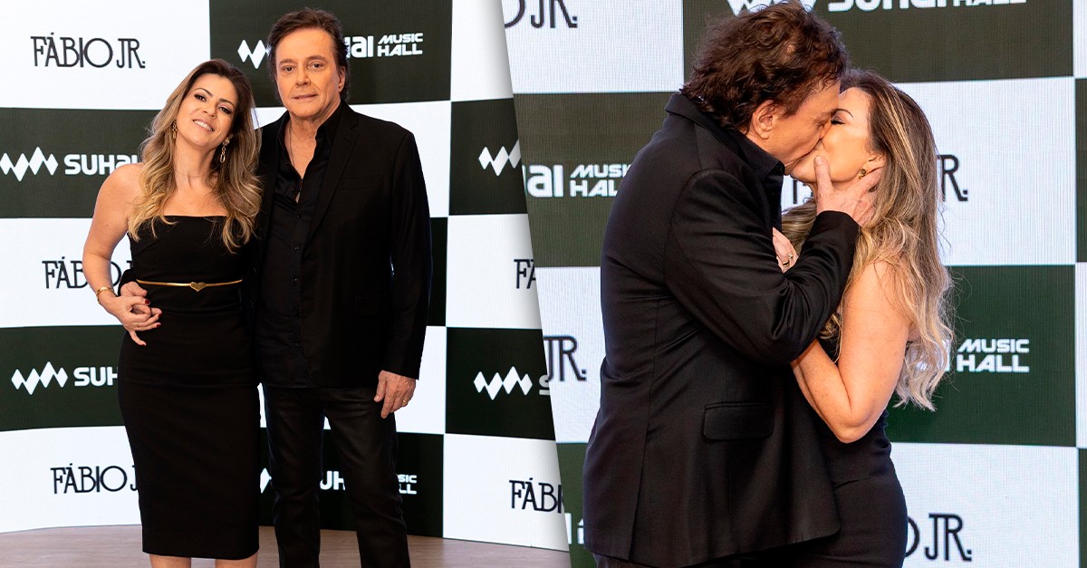 Fábio Jr. e Maria Fernanda Pascucci dão beijão em bastidores do show do cantor
