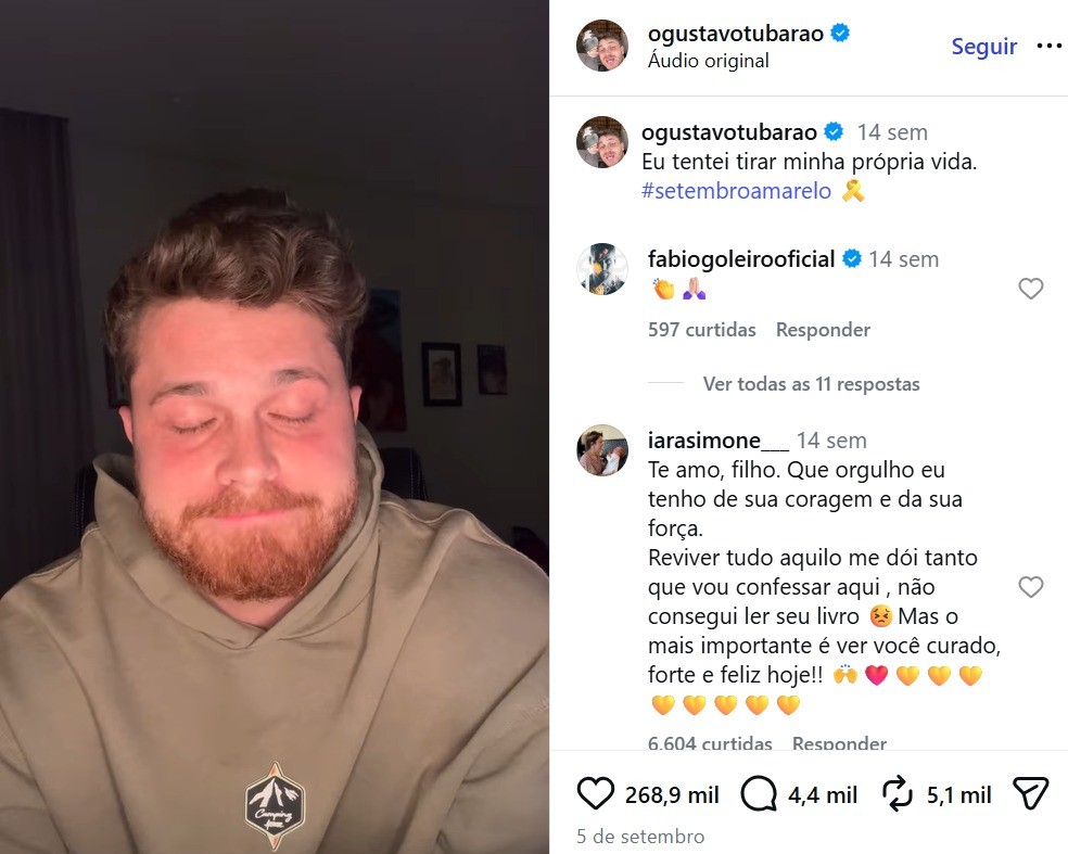 Vídeos de Gustavo Tubarão sobre temas envolvendo saúde mental viralizam nas redes sociais — Foto: Instagram