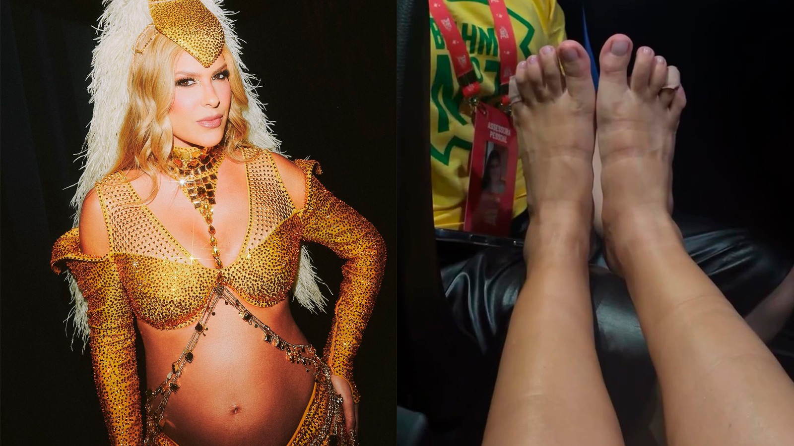 Grávida, Lore Improta mostra pés inchados após curtir Carnaval na Sapucaí