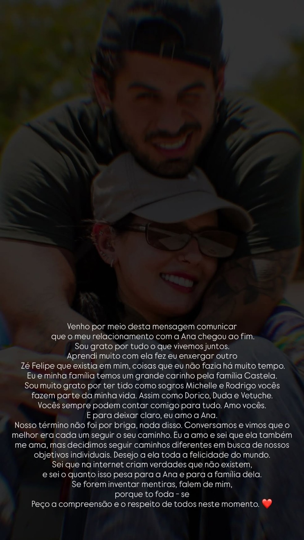 Ana Castela e Zé Felipe anunciam fim do namoro — Foto: Reprodução Instagram