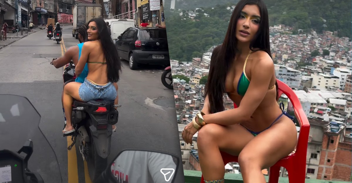 Amiga de Virginia, Duda Freire sobe a Rocinha de mototáxi e posa de biquíni brazilcore