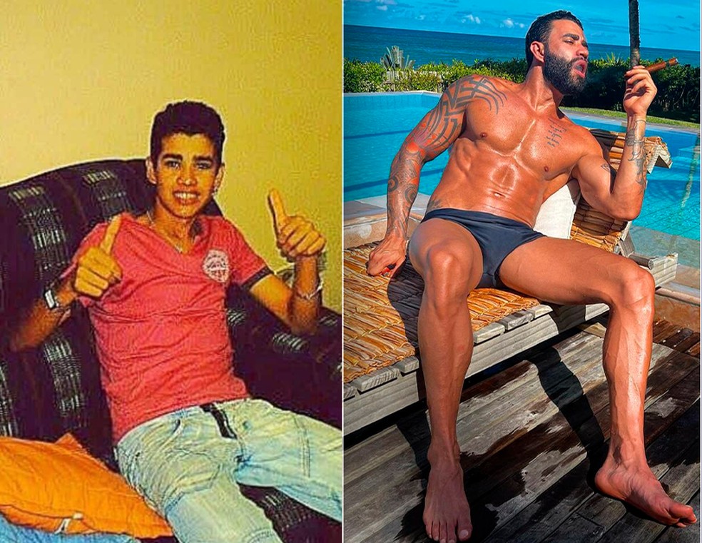 Antes e depois do cantor Gusttavo Lima — Foto: Reprodução/Internet e Reprodução/Instagram