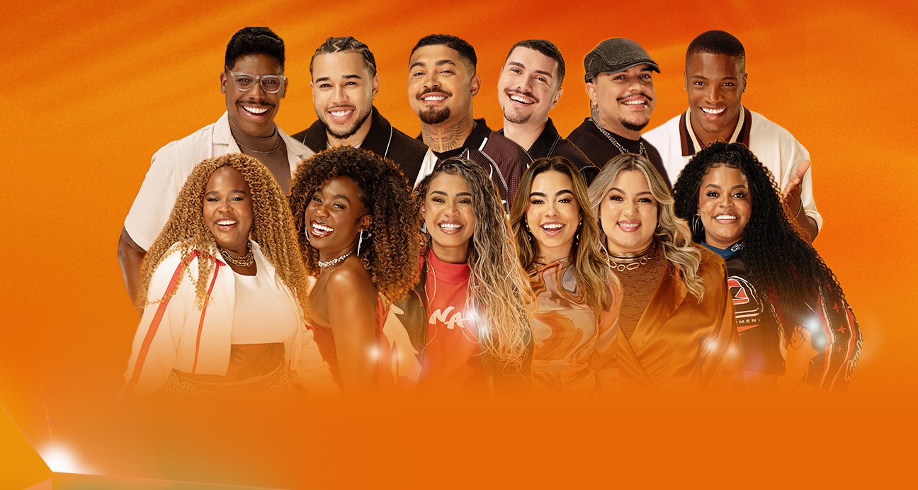 Foto dos doze participantes do time do Pagode no programa Estrelas da Casa
