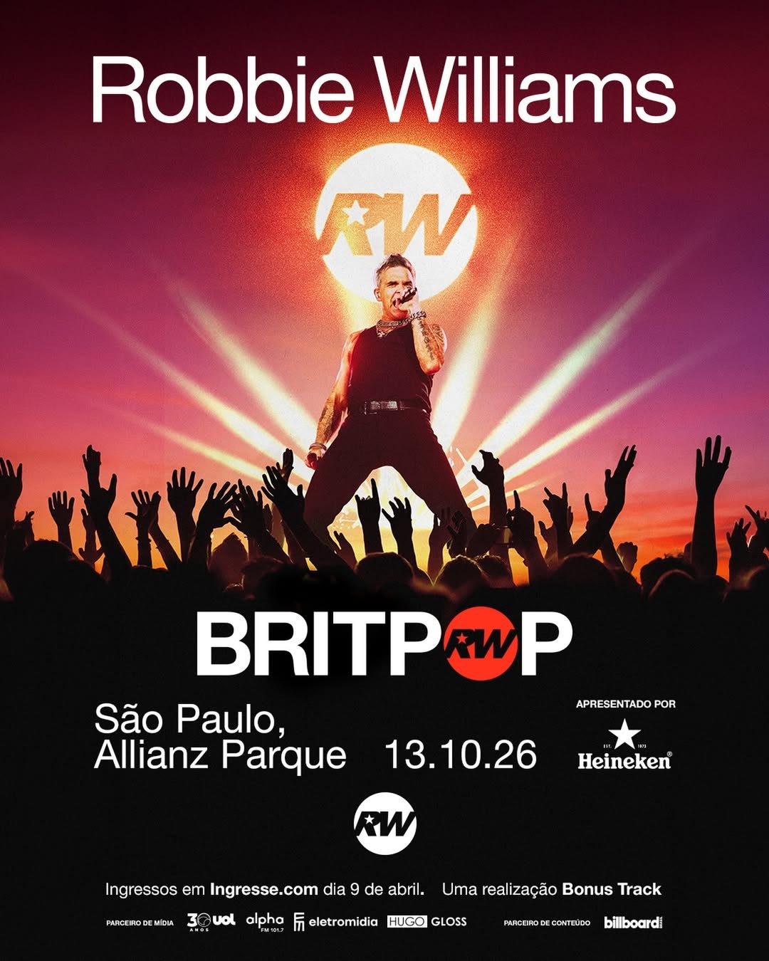 Após 20 anos, Robbie Williams volta ao Brasil para único show