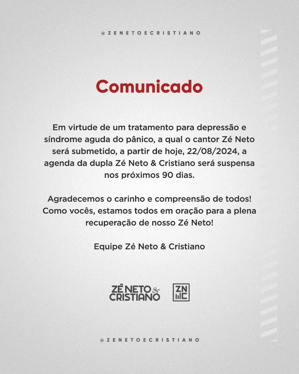 Zé Naeto e Cristiano suspendem agenda — Foto: Instagram
