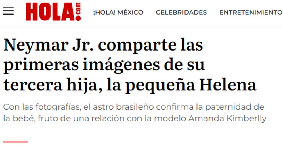 Hola.com repercute post de Neymar sobre nascimento de Helena — Foto: Reprodução