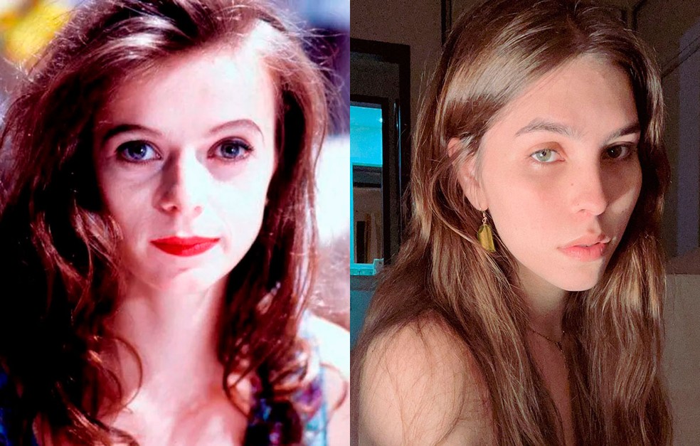 A personagem Buba foi interpretada por Maria Luisa Mendonça em 1993. Na nova versão de Renascer ficará com Gabriela Medeiros — Foto: Globo e Arquivo Pessoal