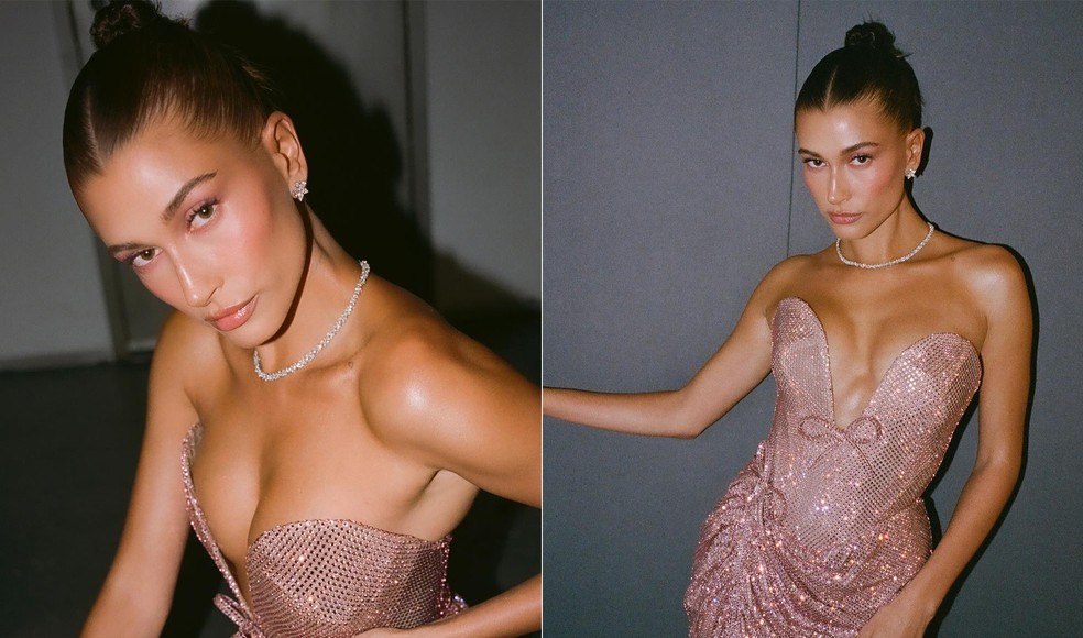 Hailey Bieber com coque batizado de slick-backed — Foto: Reprodução/Instagram