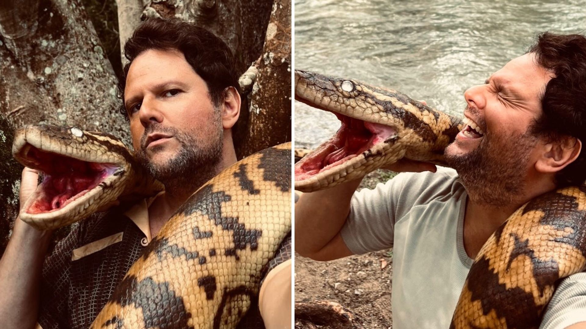 Selton Mello abre álbum com bastidores de 'Anaconda' e mostra cobra cenográfica