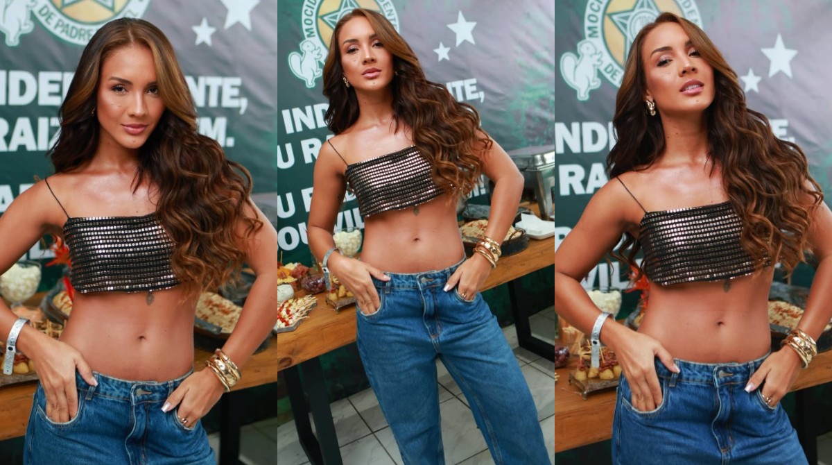Maxiane aposta em look com barriga de fora e curte feijoada da Mocidade no Rio: 'Estou encantada'