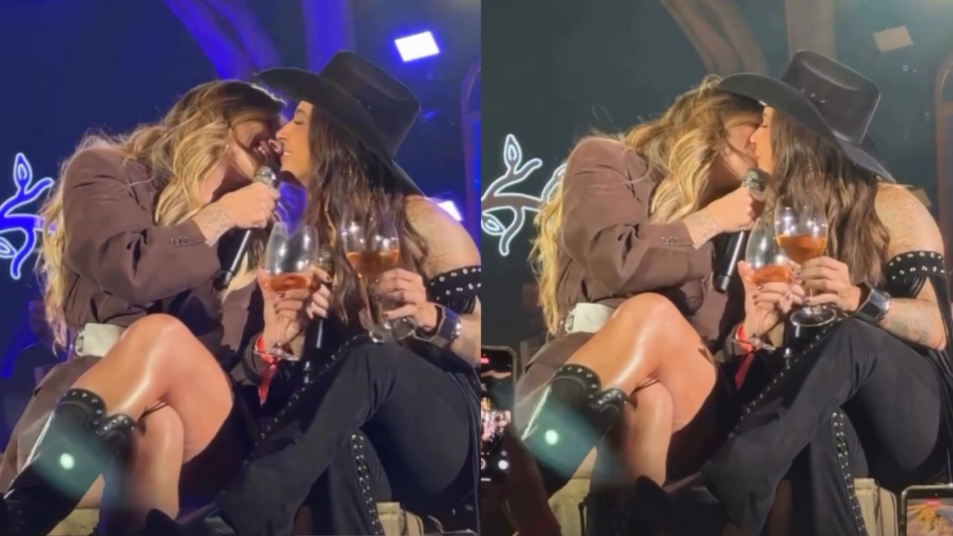 Tati Dias e Lauana Prado cantam juntas e se beijam durante show