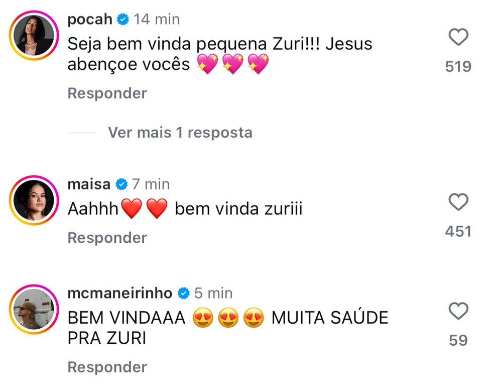Famosos celebram nascimento de Zuri, filha de Ludmilla e Brunna Gonçalves — Foto: Reprodução/Instagram