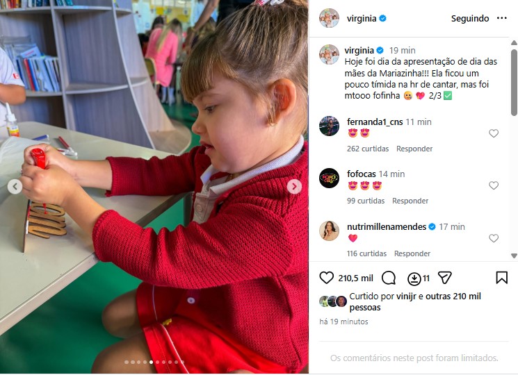 Mãe de Vini Jr. reage a post de Virginia com a filha, Maria Alice