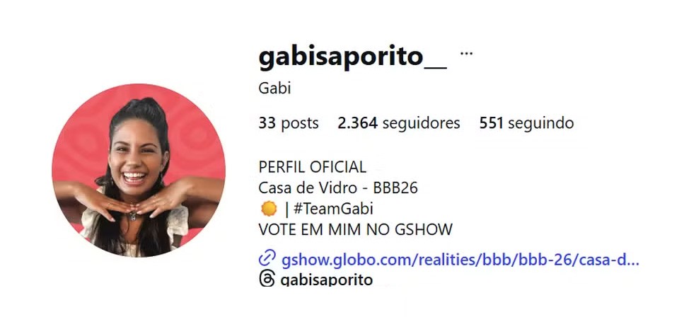 Veja quantos seguidores Gabriela tinha ao ser anunciada no BBB 26 — Foto: reprodução/Instagram