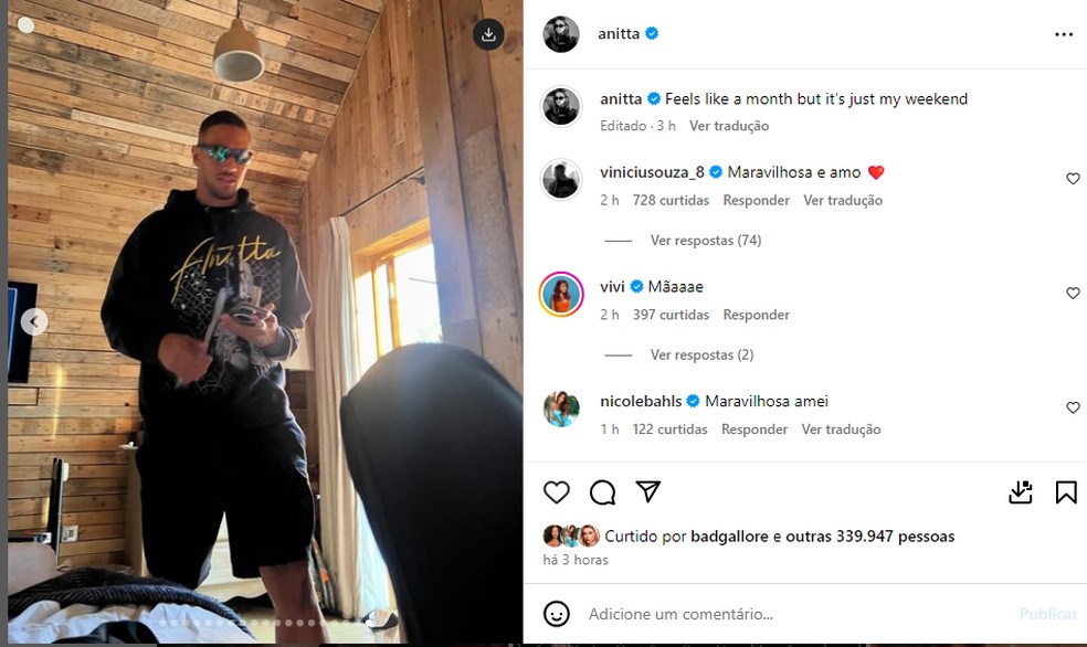 Vinicius Souza comenta post de Anitta com fotos dos dois — Foto: Reprodução/Instagram