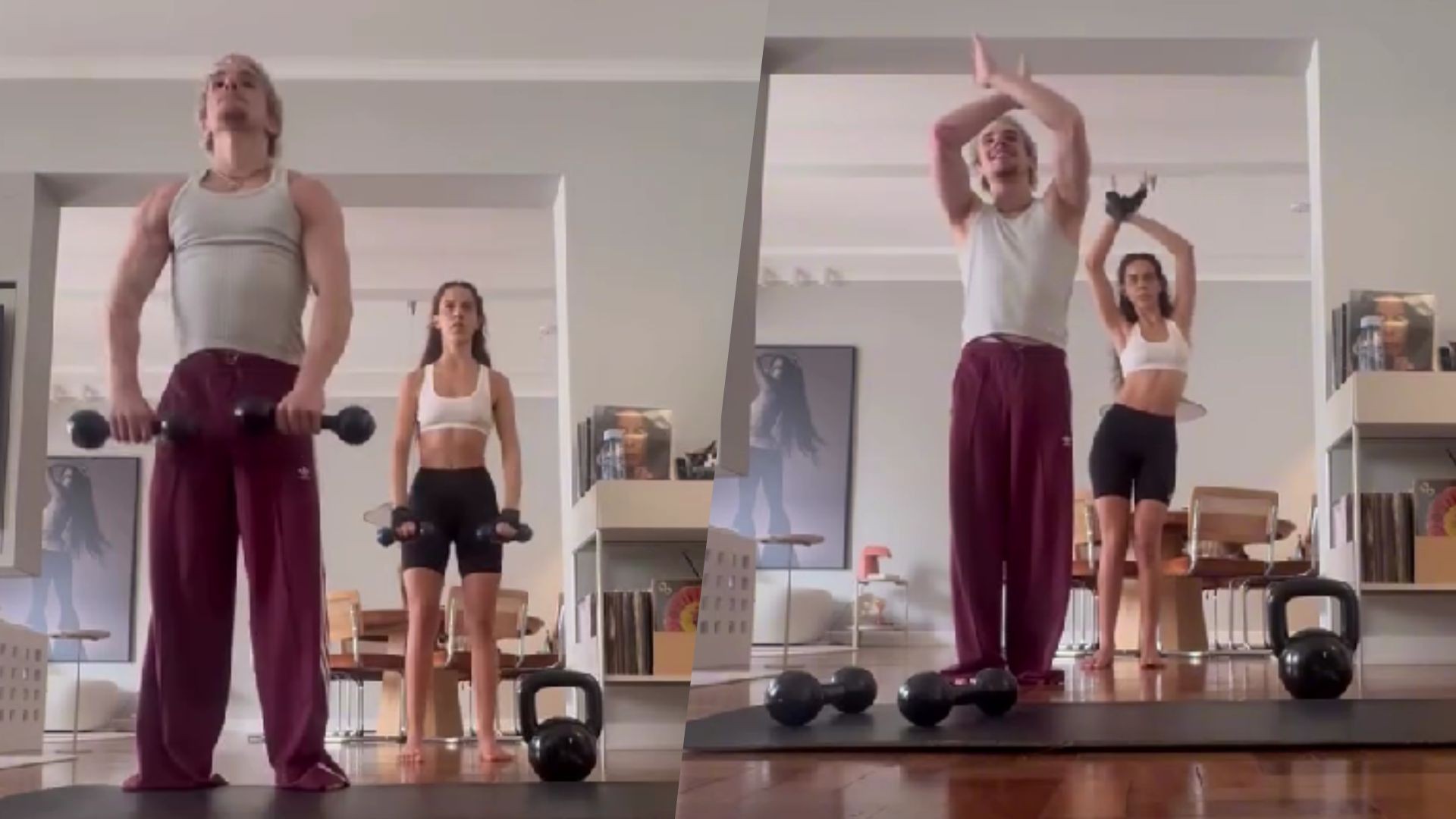 Juliano Floss e Marina Sena dançam e malham juntos: 'Matar minha saudade'