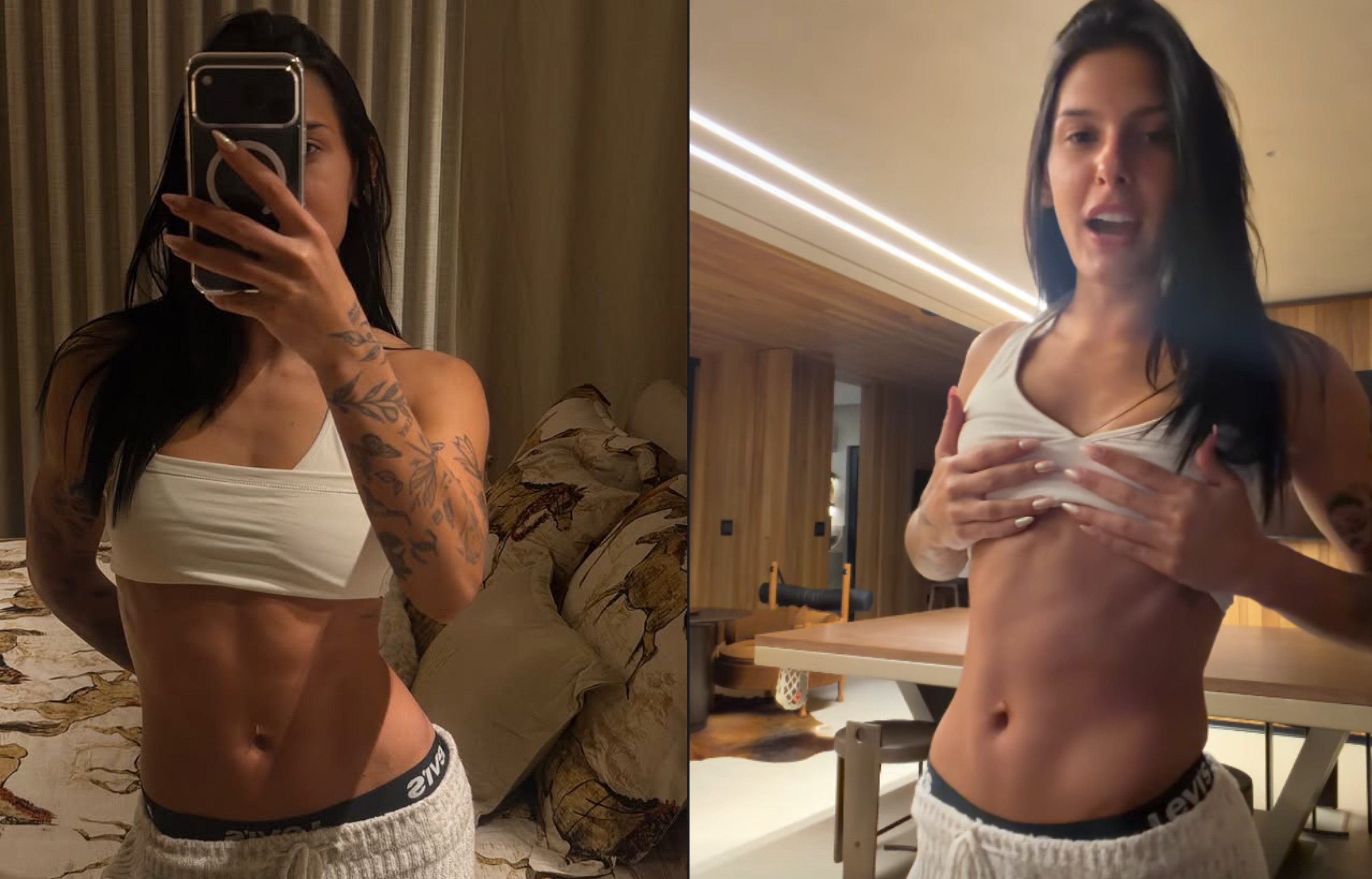 Ana Castela exibindo abdômen definido e piercing no umbigo em fotos nas redes sociais
