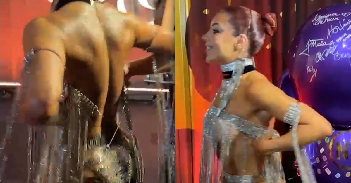 Gkay passa perrengue após pai de Bruna Griphao abraçá-la e arrebentar seu look: 'Abraço de urso'