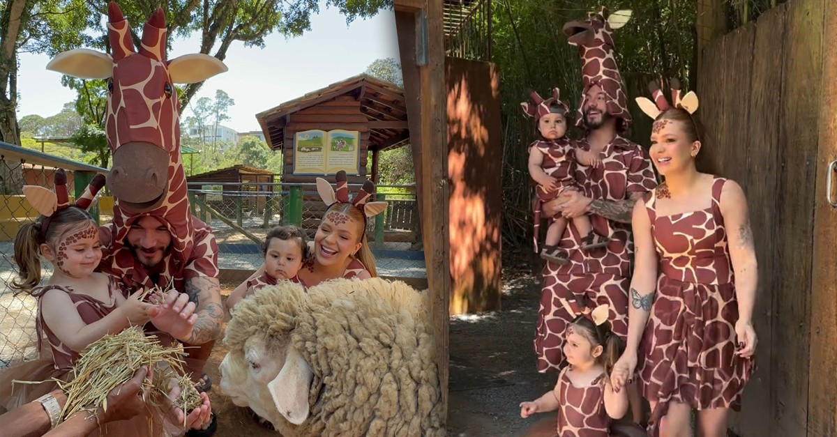 Viih Tube e Eliezer combinam looks e se fantasiam de girafa no 1º aniversário de Ravi