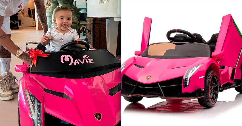 Neymar presenteia a filha, Mavie, com mini Lamborghini: 'Tá feliz com o carro novo' | TV & Famosos | gshow