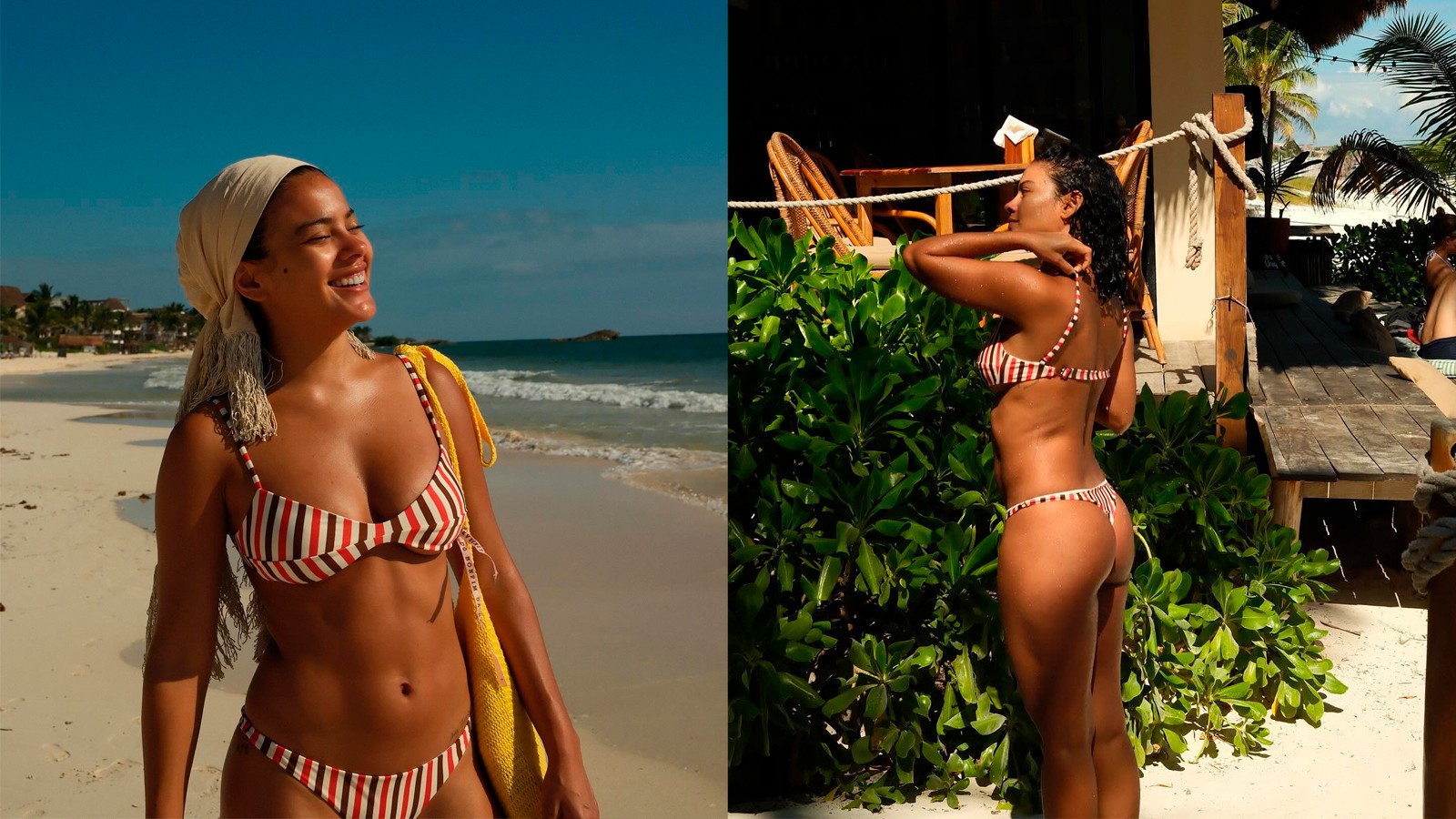 Bella Campos esbanja beleza com ensaio em praia no México: 'Perfeita'