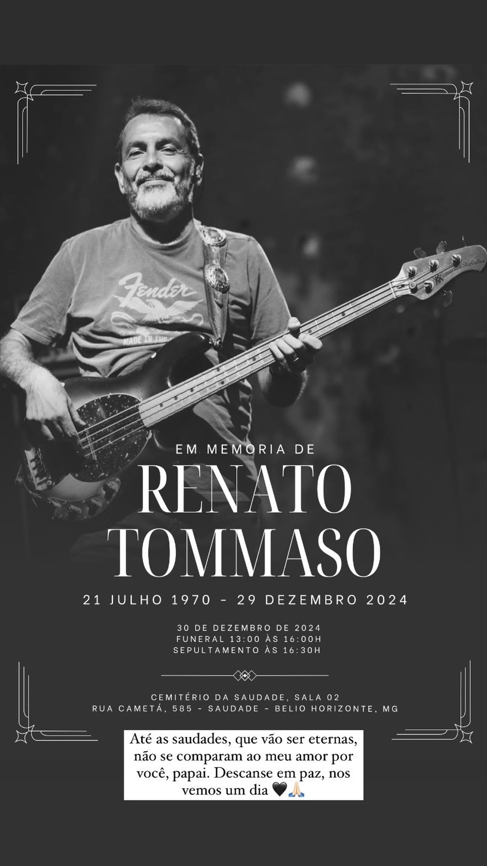 Filha de Renato, Renata lamenta a morte do pai — Foto: Instagram