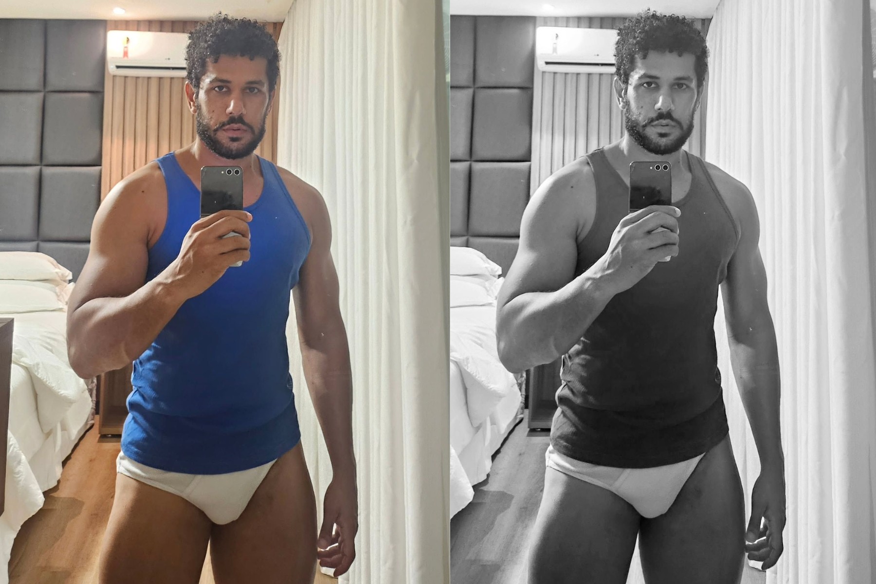 Amaury Lorenzo anima web ao compartilhar cliques de roupa íntima: 'Benza Deus'