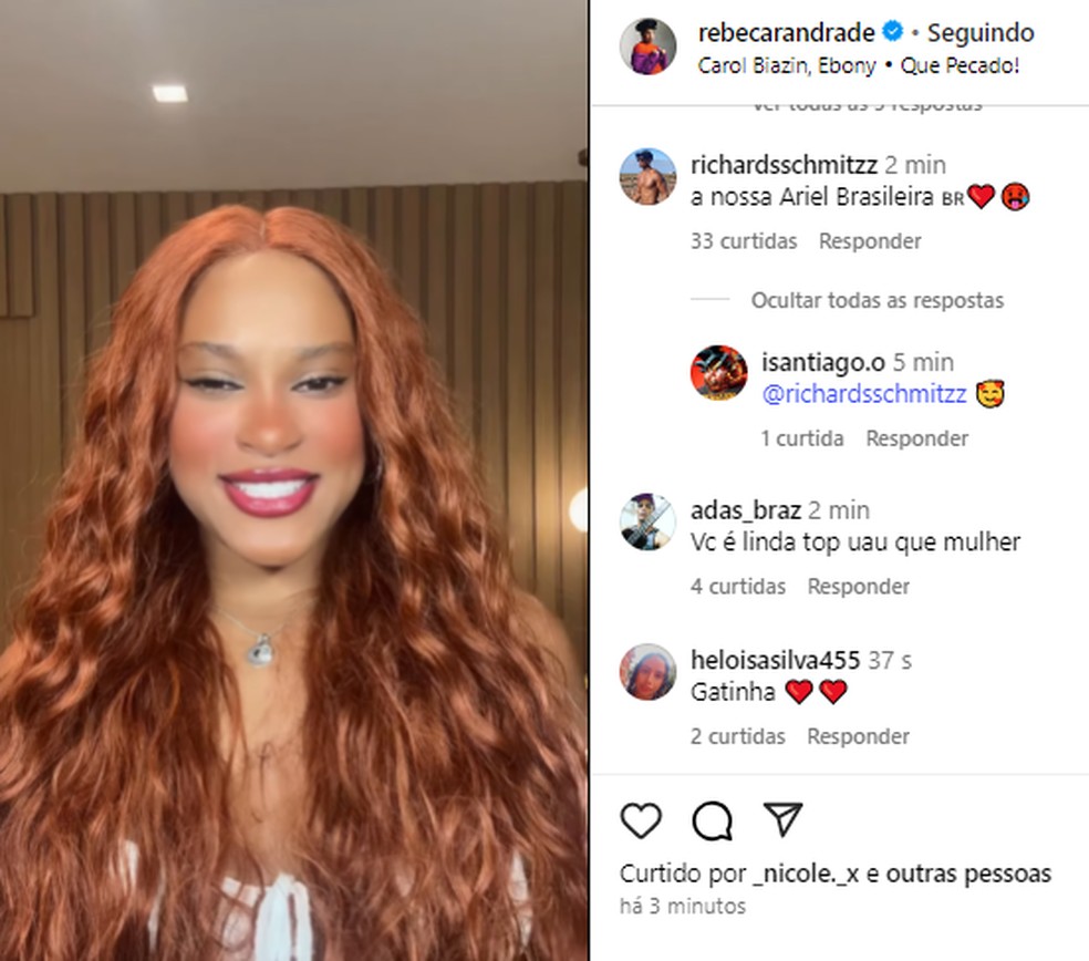 Rebeca Andrade arranca elogios por causa de cabelo ruivo — Foto: Reprodução/Instagram