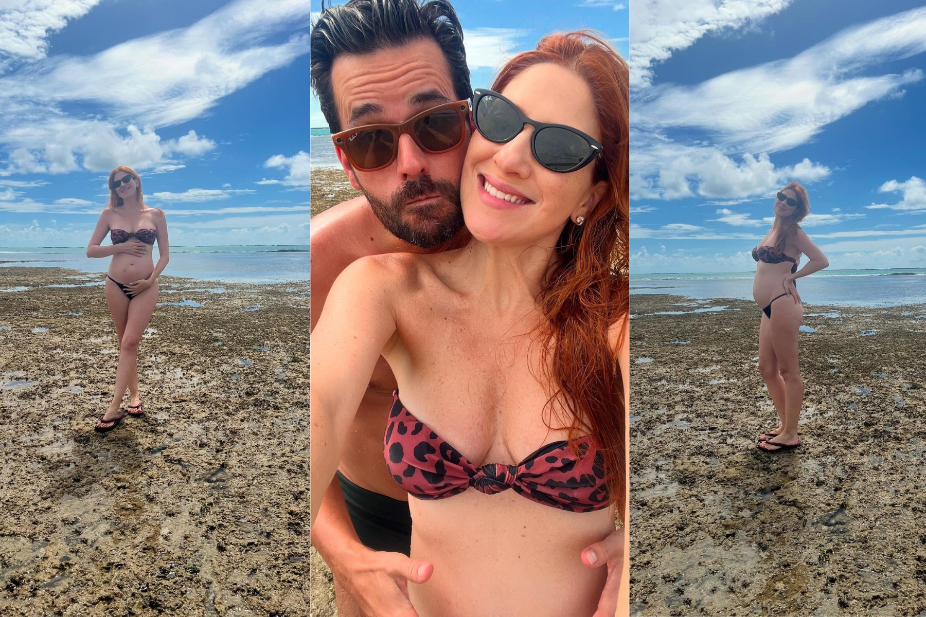 Dani Calabresa compartilha cliques exibindo a barriga de grávida em praia paradisíaca: 'Ariel por um dia'
