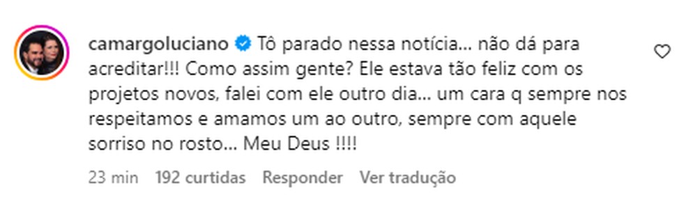 Luciano Camargo lamenta morte de Chrystian — Foto: Instagram