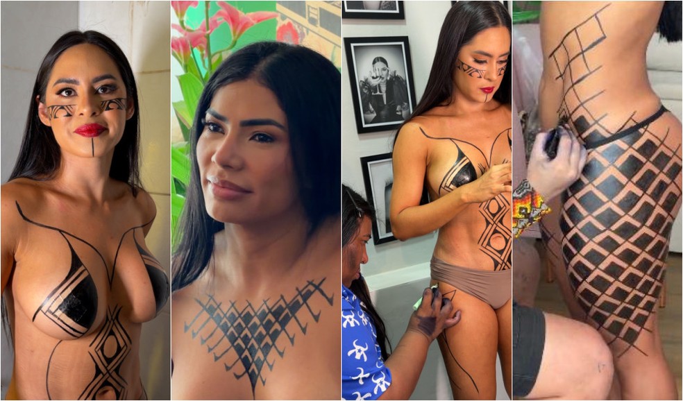 Isabellee e Marciele falam de importância de grafismo indígena como cunhãs — Foto: gshow
